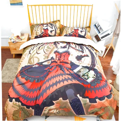 DAIRUINI Anime Pretty Girl Duvet Cover Set, Date A Live: Tokisaki Kurumi Decorative 3 Piece Bedding Set with 2 Pillow Shams 1 Duvet Cover Set (No Comforter),DA-218,Twin:68