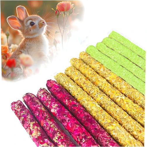 GREMBEB Rabbit Toys 20PCS Bunny Treat 3 in 1 Flower Flavored Timothy Hay Food for Hamster Molar Sticks Guinea Pig Chew Snack for Cleaning Teeth Indoor Pet Chinchilla Squirrel Gerbil Hedgehog Chipmunk