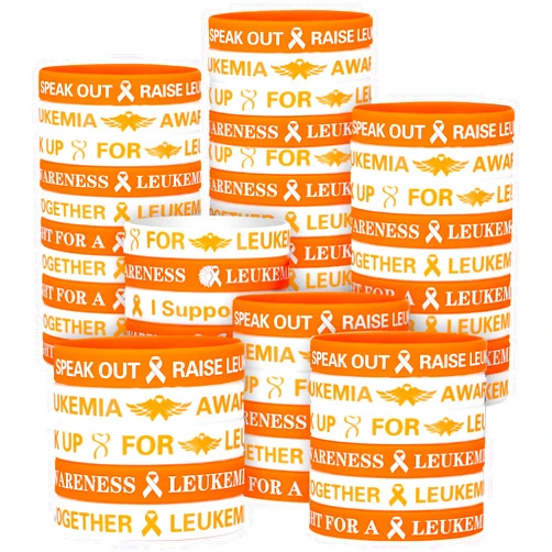 PullCrease 100 Pcs Leukemia Awareness Wristbands Bulk 10 Styles Orange Ribbon Silicone Bracelets Leukemia Awareness Wristbands with Inspirational Sayings for School Home Office Party Favor Gifts