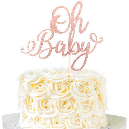 Rsstarxi 1 Pack Oh Baby Cake Topper Rose Gold Glitter Baby Shower Cake Pick Decorations for Baby Baptism or New Baby Gender Reveal Kids Birthday Party Supplies