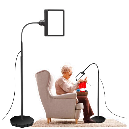 JUOIFIP 5X Magnifying Glass with Light and Stand, 36 LED Dimmable Floor Magnifying Lamp, 3-in-1 Adjustable Lighted Magnifier for Reading, Sewing, Crafts, Close Work etc