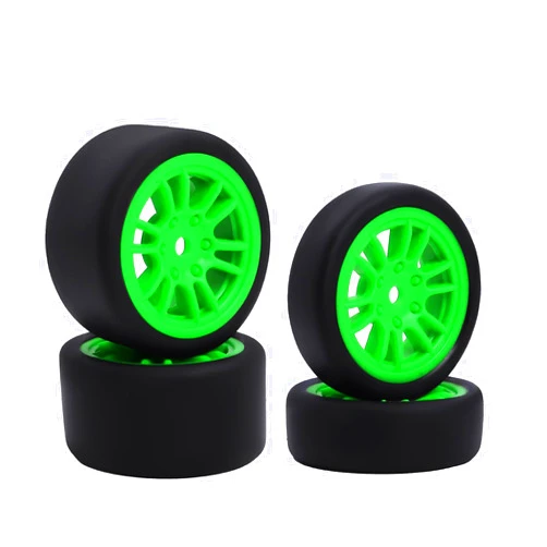 EONSMN 4PCS Finished Flat Running Drift Tires and Wheels 7MM Hexagon for 1/24 Losi Micro B Upgrades and 1/28 Losi Micro T Upgrades (b Green)