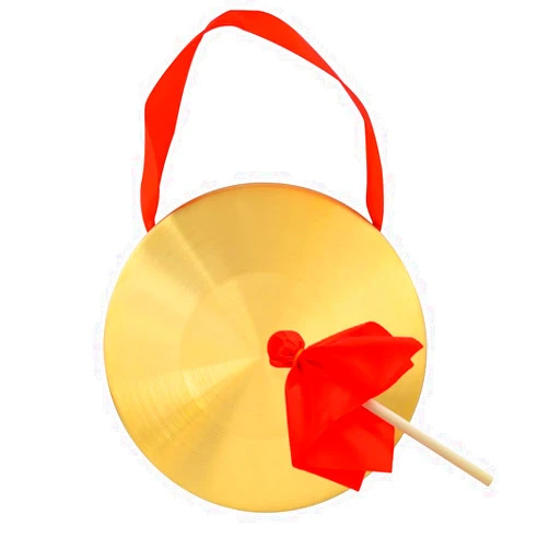 Hooshing Gong Instrument 8.7 Inch Chinese Traditional Percussion Instrument Brass Gong with Mallet and Red Ribbons for Festival Celebration Party Cheering