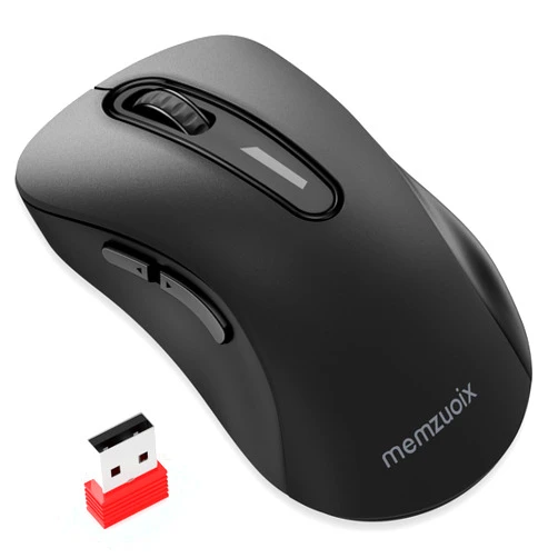 memzuoix 2.4G Wireless Mouse, 1200 DPI Computer Wireless Mouse with USB Receiver, Portable Wireless USB Mouse Battery Powered Cordless Mouse for Laptop, PC, Desktop, 5 Buttons (Matte Black)
