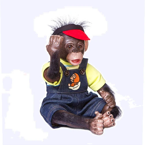 Wamdoll 16 inch 40CM Realistic Cute Premie Size Soft Weighted Body Reborn Monkey Baby Dolls Silicone Vinyl Black Skin Orangutan Flexible Collectible Art Doll Look Real and Feel Real