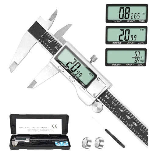 Jiavarry Digital Caliper Measuring Tool, 6 Inch Caliper Tool with Large LCD Screen, Easy Switch from Inch Millimeter Fraction, Stainless Steel Vernier Caliper Digital Micrometer for DIY/Household