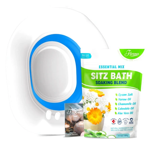 Fivona 2-in-1 Sitz Bath Soak Kit Over The Toilet Seat with Epsom Salt with Essential Oils Blend for Hemorrhoids and Postpartum Care Ideal for Perineal Soaking and Fast Irritation Relief
