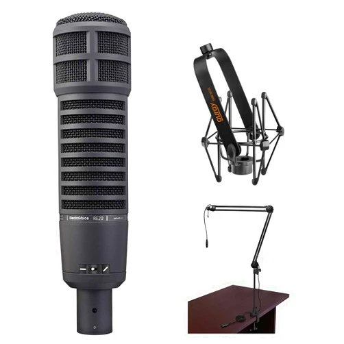 Electro-Voice RE20 Broadcast Announcer Microphone (Black) Bundle with Mic Shockmount & Broadcast Arm,XLR