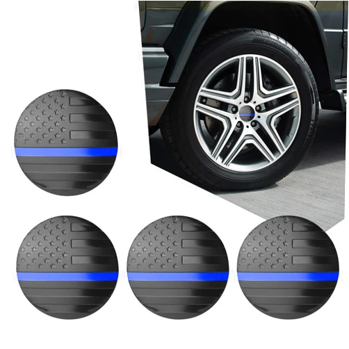Pinflaw 4-Pack Car Hub Stickers, 2.2 Inches Car Hub Center Cover Personalized Decoration, Aluminum American Flag Wheel Hub Decals, Suitable for Most Cars (Blue)