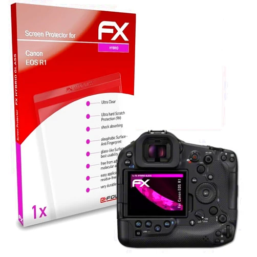 AtFoliX Plastic Glass Protective Film compatible with Canon EOS R1 Glass Protector, 9H Hybrid-Glass FX Glass Screen Protector of plastic