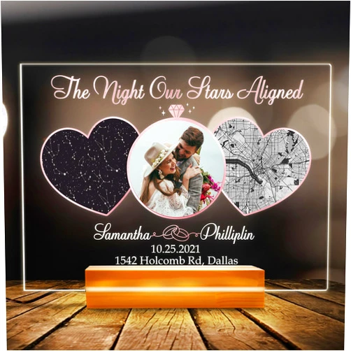TSHIRTAMAZING Personalized Acrylic Plaque Night Sky And Map 3 In 1, Custom Acrylic Star Map By Date, Custom Star Map Night Light With Location And Name Couple Photo, Personalized Gift For Valentine