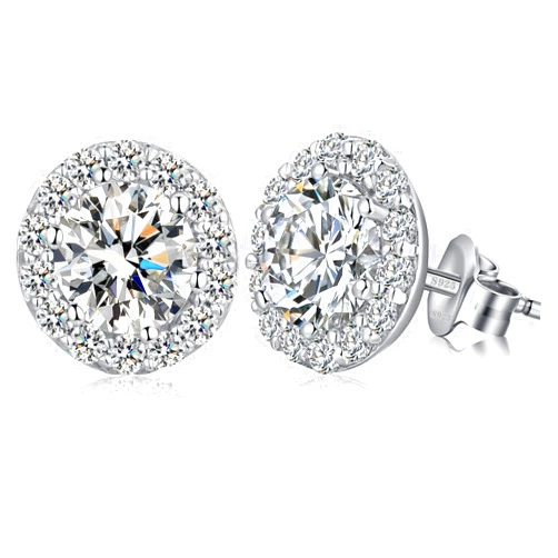 Jiamiaoi 18K White Gold Plated 3.5 Carats Round Halo Earrings 925 Sterling Silver Solitaire Stud Earrings for Women, Sparkle 5A+ Cubic Zirconia Earrings Studs CZ Diamond Stud Earrings Jewelry for Women