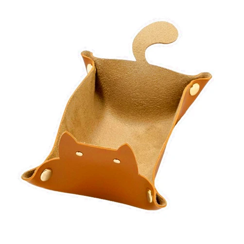 SIEVEN Dice Tray Novelty Cat Shape for Rolling Portable Dice Holder Desk Organizer DND Accessories Unique Gift for RPG Game Players (Brown)