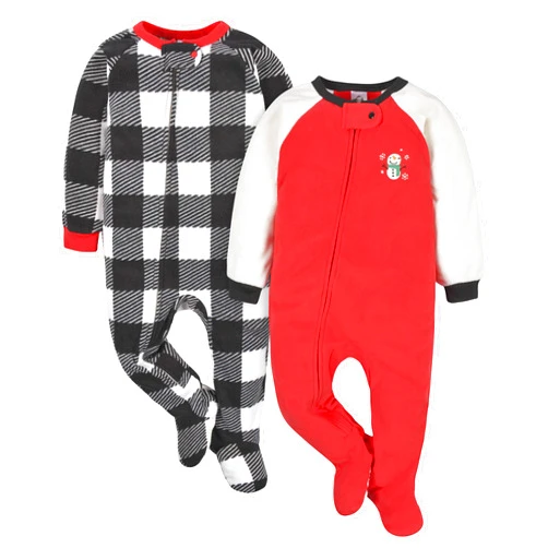 Gerber Unisex Baby Toddler Flame Resistant Fleece Footed Holiday Pajamas 2-Pack