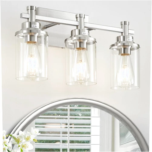 Aixialin Bathroom Light Fixtures Brushed Nickel, 3-Light Vanity Lights with Clear Glass Shade, Modern Bathroom Vanity Light Over Mirror, Bathroom Wall Lamp for Mirror Kitchen Bedroom Hallway Cabinet