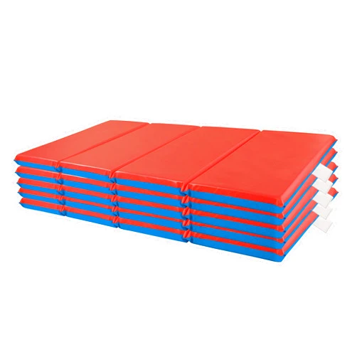 ECR4Kids Premium Folding Rest Mat, 4-Section, 2in, Sleeping Pad, Blue/Red, 5-Pack