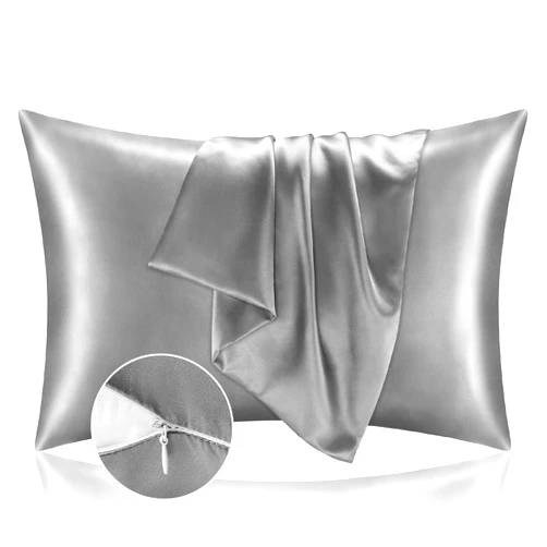 BEDELITE Satin Pillowcase with Zipper 2 Pack, Grey Pillow Cases Standard Size, Super Soft and Cooling Similar to Silk Pillow Cases, Gift for Women Men(20x26 Inches)