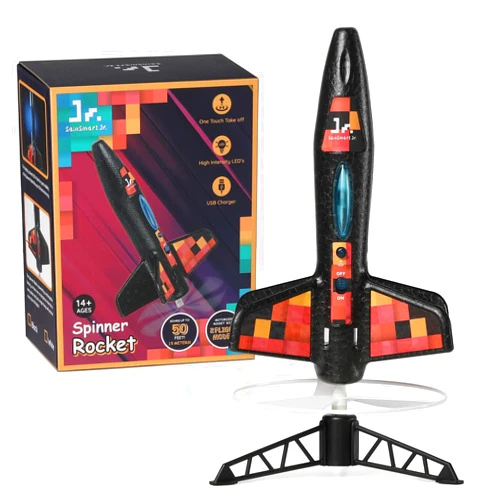 SainSmart Jr. Rocket Launcher for Kids, Motorized Air Rocket Outdoor Toy with LED Light, Self-Launching Rockets Kit, Gift for Boys and Girls (Black)