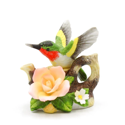 Cosmos Gifts Fine Porcelain Hummingbird with Peace Rose Teapot Shape Collectible Figurine, 3-1/8