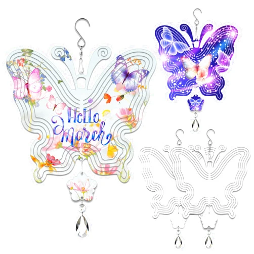 WindMage 4Pack 8inch Sublimation Wind Spinner Blanks 3D Aluminum Metal Wind Sculpture Kinetic Spinners for Yard and Garden Indoor Art Ornaments Hanging Decoration (New Butterfly)