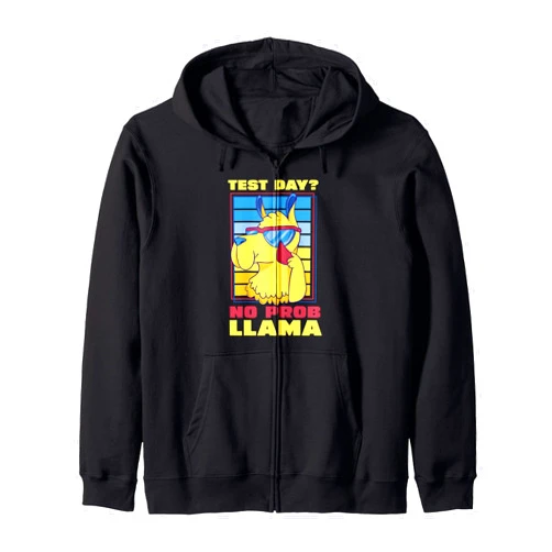 Colorful Retro Fun Llama Vibe Style Test Day No Prob Llama Funny Humor Zip Hoodie