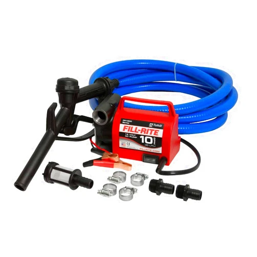 Fill-Rite FR1614 Portable Diesel Transfer Pump w/Discharge Hose, Manual Nozzle, Inlet Strainer, Power Cable/Clips, & Suction Hose