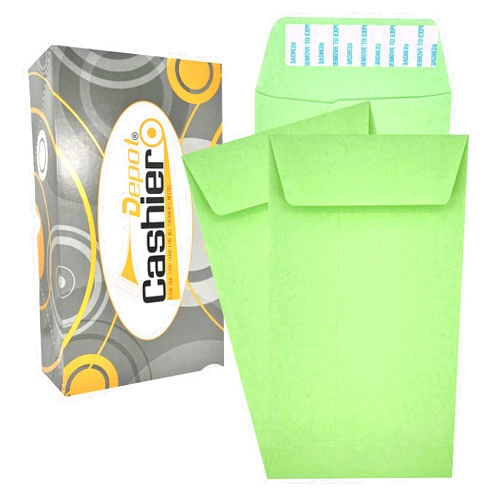 CASHIER DEPOT YOUR ONE STOP SHOP FOR ALL CASHIER'S NEEDS 500 Cashier Depot Coin/Cash/Small Parts #7 Green Envelopes, 3 1/2