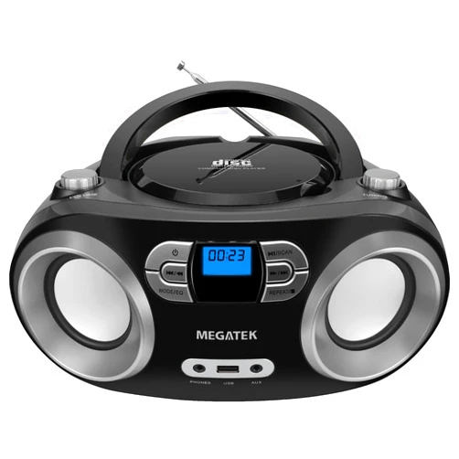 MEGATEK Portable CD Boombox with FM Stereo Radio, Bluetooth, USB Port, and Backlit LCD Display | CD-R/CD-RW/MP3-CD Compatible | AUX Input | Headphone Jack | Programmable CD Player - Black