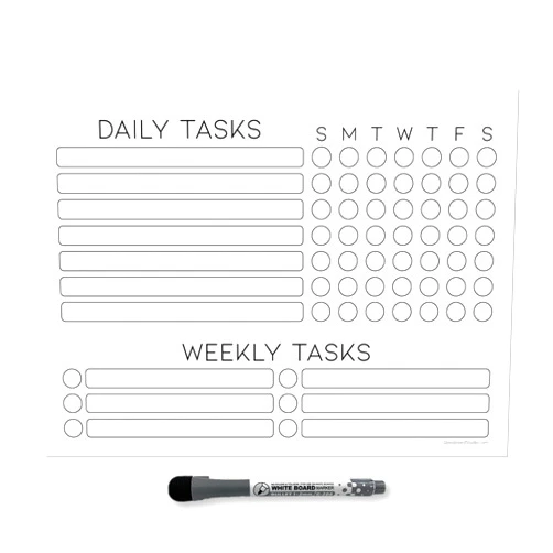 Glassboard Studio Dry Erase Whiteboard Task Planner by Glassboard Studio | Removable and Restickable Adhesive Decal | Fine-Tip Magnetic Marker Included (9 x 12 inches, White)