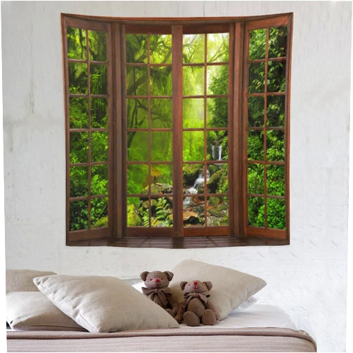 ZhiRain Nature Tropical Landscape Tapestry Wall Hanging Jungle Rainforest Waterfall Green Tree Scenery Tapestries Home Decor for Living Room Bedroom Apartment Farmhouse Dorm 60