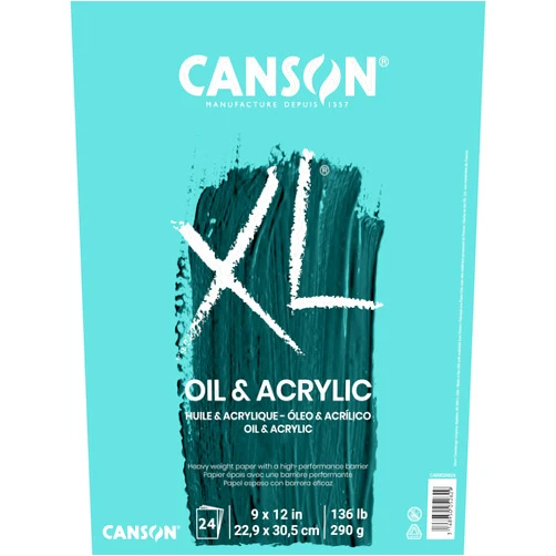 Canson XL Series Oil and Acrylic Paper, Foldover Pad, 9x12 inches, 24 Sheets (136lb/290g) - Artist Paper for Adults and Students
