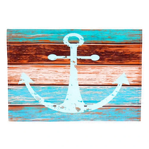BUNCHBRAVO Nautical Placemats Set of 6 – Ship Anchor Print, Rustic Wooden Style, Kitchen Dining Table Mats for Beach Homes, Farmhouses, Lakehouses