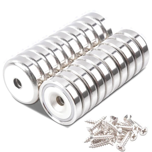 MAGXCENE 20Pcs Strong Neodymium Magnets with Holes, 0.78inch Small Rare Earth Magnets Round Base Cup Magnets with Screws Heavy Duty for Wood Tool Storage Kitchen Industrial Wall Mounting