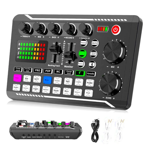 Facmogu F998 Live Sound Card Audio Mixer, Podcast Audio Interface with DJ Mixer Effects, Voice Changer with Sound Effects for Karaoke Tiktok YouTube Live Streaming Record Gaming