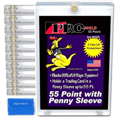 Pro-Mold 10-Count Pro-Mold 55pt. Magnetic ONE-Touch Card Holders Holds Sleeved Card MH55S (with Microfiber Cloth)