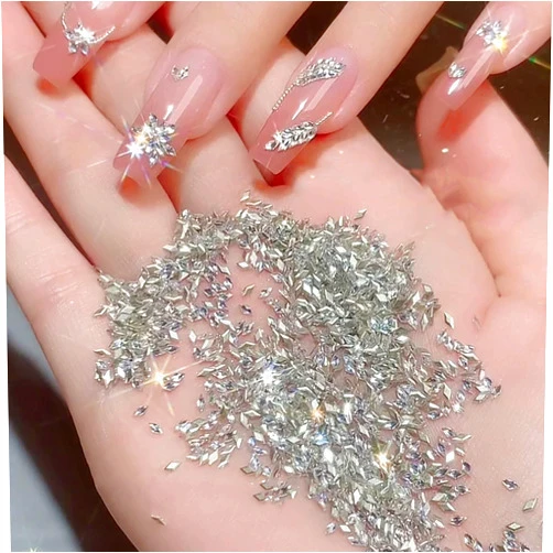 UCCASA 100 PCS Mini Flat Back Rhombus Nail Art Rhinestones 3D Clear Zircon Sparkling Diamond Nail Charms Nail Art Supplies for Acrylic Nails Wheat Spike Design for Women DIY Nail Art Decoration Accessories