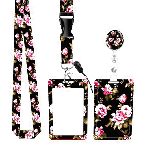 GMJzzx Badge Reels Retractable with Carabiner Reel Clip, ID Name Tag Work Badge Holder Belt Ferrule, Identity ID Badge Holder Cover Case for Office Work Nurse Teacher Student(Chic Vintage Roses)