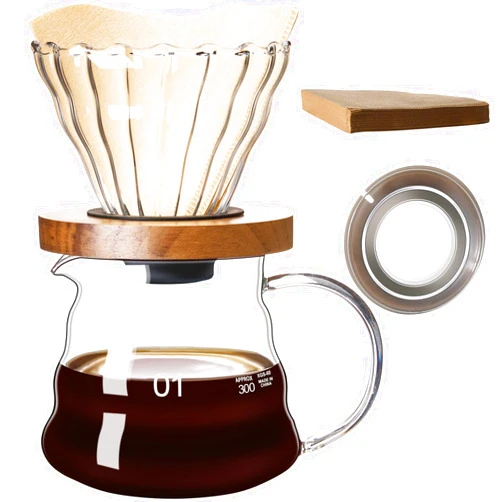 Gegewawa Pour Over Coffee Maker Set 13.5 OZ, Borosilicate Glass Coffee Server with 50 pcs V60 Paper Filter, Pour Over Coffee Dripper Carafe for Home Cafe Restaurant Camping
