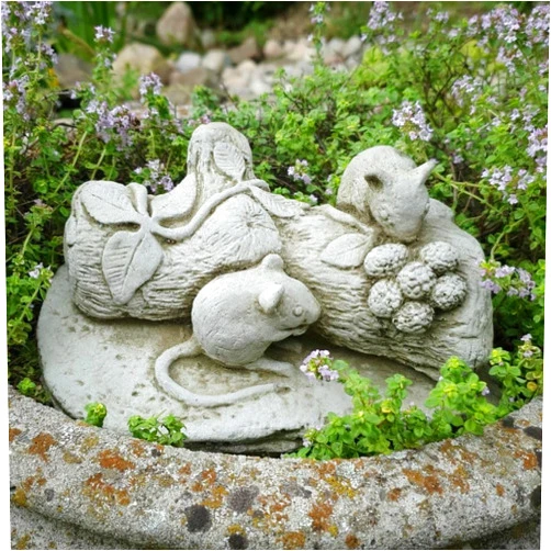 Burgess Home & Garden Mice on a Log Stone Statue | Mouse Animal Garden Reconstituted Outdoor Ornament