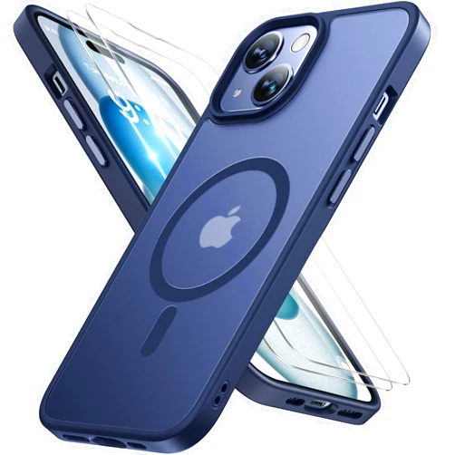 Miracase Magnetic Series Designed for iPhone 15 Case [Compatible with MagSafe] [with 2X Screen Protectors] Military-Grade Protection, Anti-Fingerprint, Slim Phone Case for iPhone 15 - Dark Blue