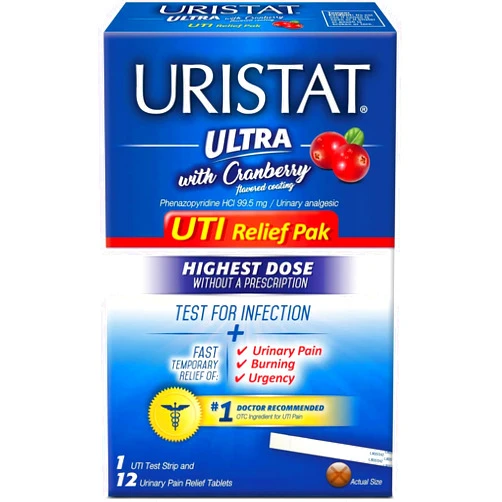 URISTAT Ultra UTI Relief Pack, 1 UTI Test Strip & 12 Pain Relief Tablets (Pack of 3)