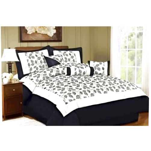 Orly'sDream King Size Bed in a Bag 7 pcs Luxurious Comforter Bedding Ensemble Set Leaf - White (White & Black) - Beautiful Flocking Leaf Texture