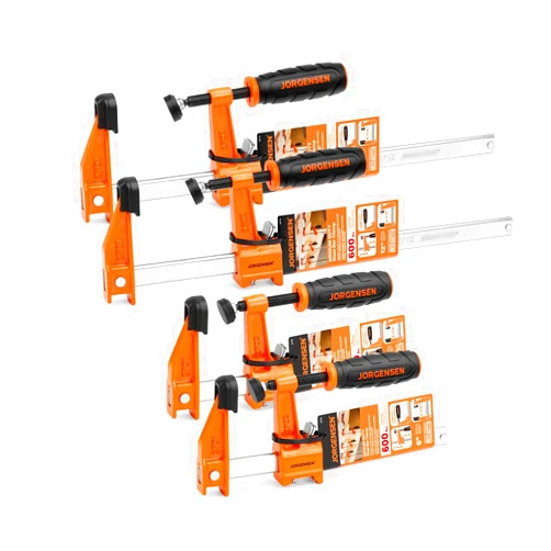 JORGENSEN 4-pack Steel Bar Clamps Set, 6-inch (2) & 12-inch (2) Medium Duty F-Clamp, 600 Lbs Load Limit, for Woodworking
