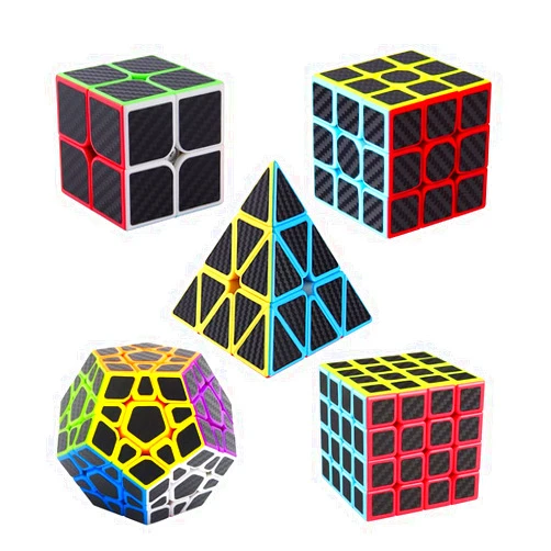 Roxenda Speed Cube Set, [5 Pack] Magic Cube Bundle of 2x2 3x3 4x4 Megaminx Cube and Pyramid Cube Smoothly Carbon Fiber Sticker Speed Cubes Collection for Kids Teens & Adults