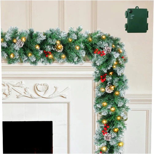 C APPOK Christmas Garland with Lights and Timer - Prelit Xmas Garlands Outdoor Lighted Pine Cone Berry Christmas Garlands with Battery Powered String Light for Indoor, Party, Home Decor, 9 Ft by 10 Inch
