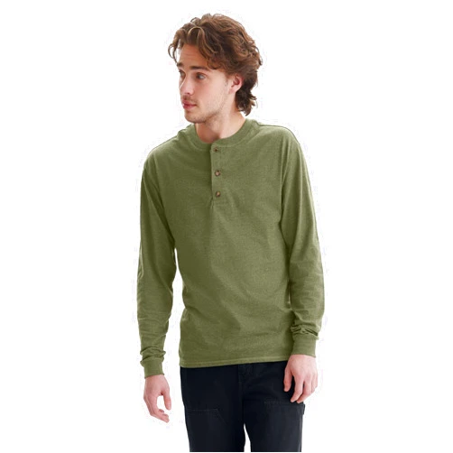 Hanes Men's T-Shirts, Men's BeefyT Henley Shirts, Men's Cotton Long Sleeve Shirts