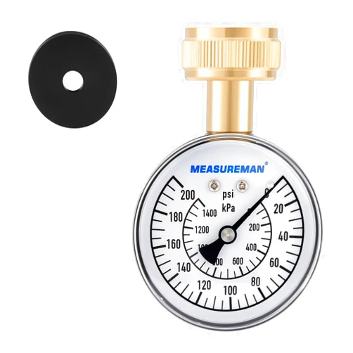 MEASUREMAN 0-200 PSI Water Pressure Gauge, 2-1/2'' Dial, Hose bib Pressure Gauge, Home Water Pressure Tester, Durable 3/4” Hose Thread, Water Pressure Gauge for Home