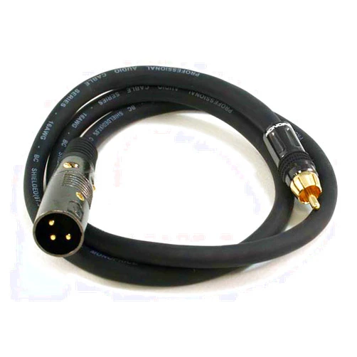 Monoprice XLR Male to RCA Male Cable - 3 Feet - Black, 16AWG Shielded Twisted Pair Oxygen-Free Copper Braid Conductors, E21 Gold Plated Connectors - Premier Series