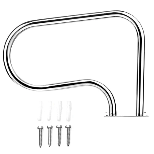 Goplus Pool Handrail, 1PC Stainless Steel Swimming Pool Railings for Inground Pools w/Base Plate, Easy Mount Safety Hand Rail(1 Pack-32''x23'' (LxH))