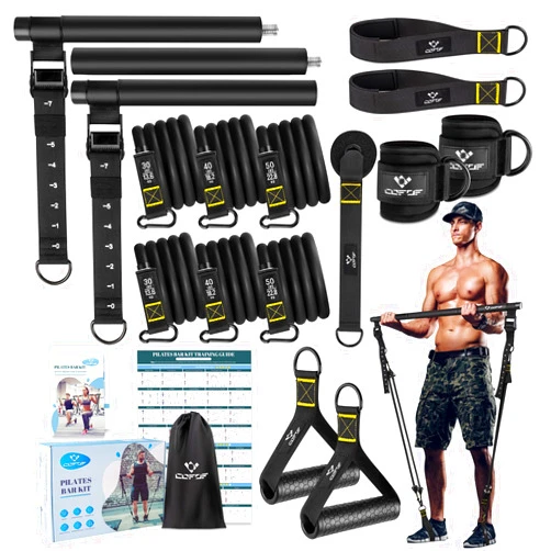 COFOF Pilates Bar Kit with Resistance Bands, Multifunctional Yoga Pilates Bar with Heavy-Duty Metal Adjustment Buckle, Portable Home Gym Pilates Resistance Bar Kit for Women Full Body Workouts
